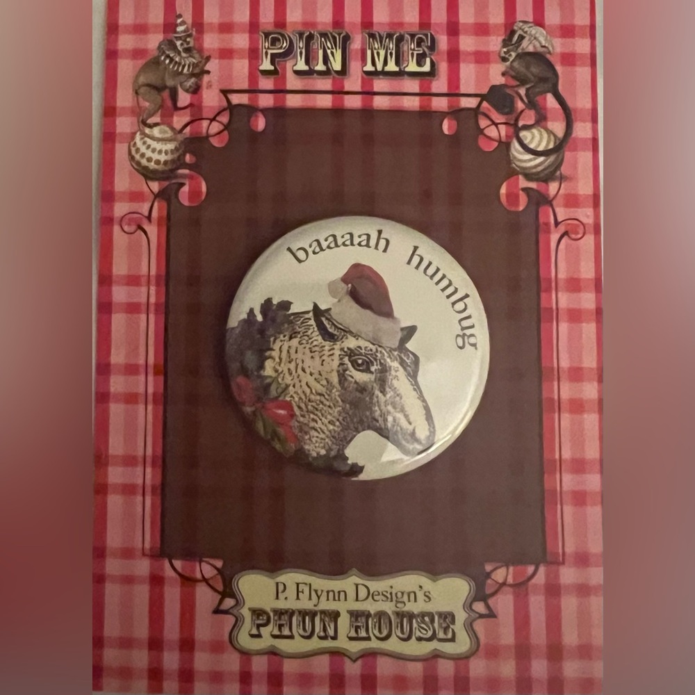 Festive Sheep Holiday Pin - Red and White Baaaah Humbug